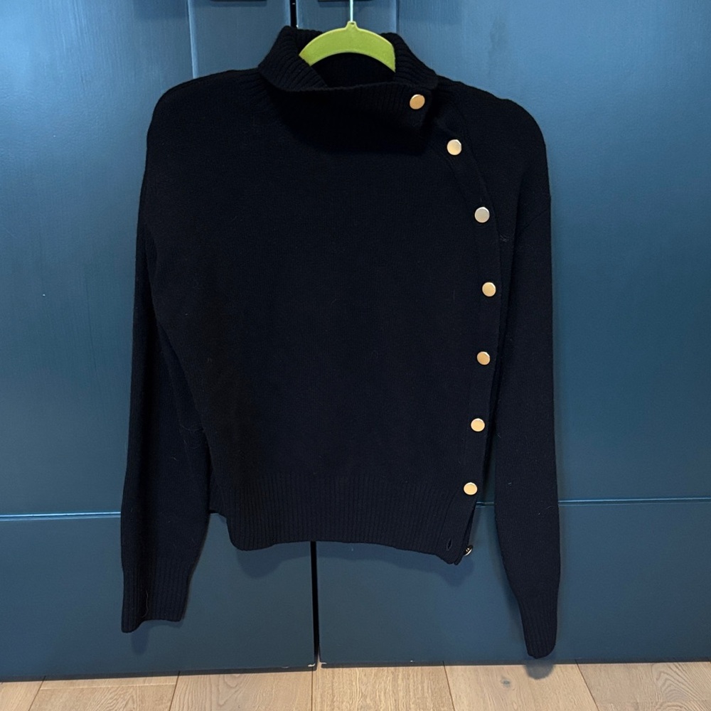 Lilysilk Black Turtleneck Sweater with Button Detail